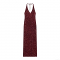 Women's Sexy Halter Neck Backless Sequin Maxi Dress Elegant Deep V Neck Sleeveless Party Evening Dress Sparkly Wine Red Polyester Long Gown