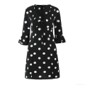 Women's Vintage Polka Dot V-Neck Dress Elegant Tie-Up Bell Sleeve A-Line Mini Dress Polyester Spandex Retro Casual Party Skirt