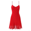 Sexy Women's Mini Cami Dress Red Mesh Heart Print V-Neck Backless Ruffle Hem Bodycon Dress For Party Streetwear Date Valentine's Day