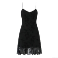 Women's Black Lace Mini Dress V-Neck Mesh Patchwork Floral Sleeveless Ruffle Hem Sexy Slip Dress For Summer Party Clubwear Streetwear Night Out