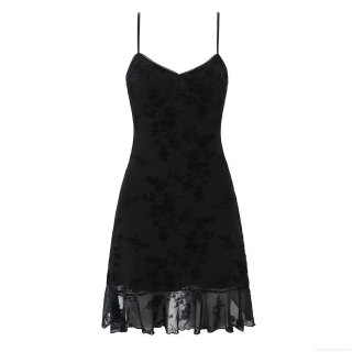 Women's Black Lace Mini Dress V-Neck Mesh Patchwork Floral Sleeveless Ruffle Hem Sexy Slip Dress For Summer Party Clubwear Streetwear Night Out
