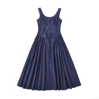 Women's Sleeveless Midi Dress Elegant Backless A-Line Pleated Summer Casual Dress With Pockets Polyester Round Neck Streetwear Solid Color Party Clothing