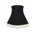 Women Strapless Tube Dress Polyester Splicing Pleated Hem Backless Mini Dress For Party Club Streetwear Elegant Black White Color Block Dress