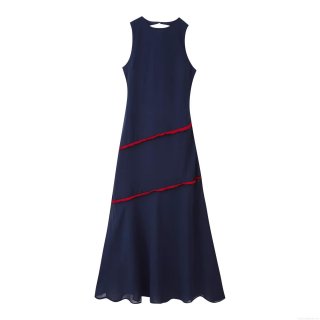 Women's Sexy Backless Sleeveless Maxi Dress Patchwork Color Block Tassel Decoration Round Neck Long Dress For Street Party Summer