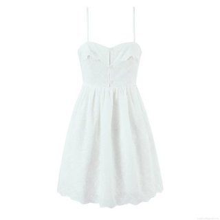 Women's Sexy White 100% Cotton Embroidery Mini Dress Spaghetti Strap Backless Lace Up A-Line Ruffle Summer Casual Party Beach Sundress