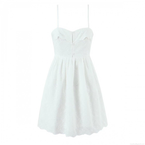 Women's Sexy White 100% Cotton Embroidery Mini Dress Spaghetti Strap Backless Lace Up A-Line Ruffle Summer Casual Party Beach Sundress