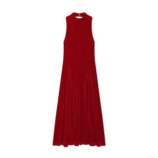 Women's Elegant Wine Red Velvet Maxi Dress Sleeveless Backless Slim Fit Round Neck Evening Party Bodycon Long Dress