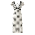 Women's French Vintage Polka Dot Midi Dress With Black Lace Trim V-Neck Backless Puff Sleeve Polyester Satin Summer Casual Dress