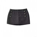 Women High Waist Bodycon Mini Skirt Double Breasted Metal Button Woolen Blend Slim Fit Casual Grey Short Skirt Street Style