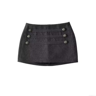 Women High Waist Bodycon Mini Skirt Double Breasted Metal Button Woolen Blend Slim Fit Casual Grey Short Skirt Street Style