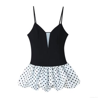 Women's Sexy Polka Dot Mini Cami Dress Slim Fit Mesh Patchwork V-Neck Sleeveless Summer Casual Short Sun Dress For Party Vacation Holiday