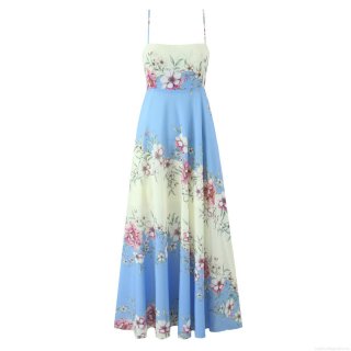 Women's Bohemian Floral Print Spaghetti Strap Maxi Dress Summer Backless Smocked A-Line Long Beach Sundress Polyester Casual Holiday Outfits