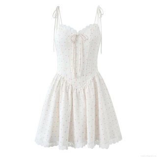 Sweet Pink Polka Dot Lace Mini Slip Dress Women Summer Casual Sleeveless Slim Fit A-Line Cami Dress With Bow Tie Strap Vacation Outfits