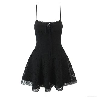 Women's Sexy Black Polyester Lace Cami Mini Dress Summer Sleeveless Hollow Out Bodycon Party Dress for Women Evening Clubwear Fashion Slim Fit Dress