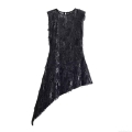 Women's Sexy Black Sequin Tassel Asymmetrical Mini Dress Sleeveless Round Neck Slim Fit Sparkly Party Club Night Out Evening Streetwear Dress
