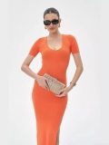 Women's Sleeveless Ribbed Knit Midi Dress Rayon Nylon Bodycon Side Slit Solid Color Round Neck Summer Streetwear Casual Party Dress