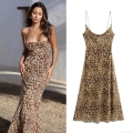 Women's Sexy Leopard Print Spaghetti Strap Backless Bodycon Midi Dress High Stretch Polyester Animal Pattern Cowl Neck Sleeveless Slim Fit Party Evening Night Out Slip Dress For Women
