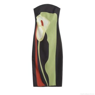 Women's Summer Strapless Maxi Dress Elegant Floral Print Calla Lily Contrast Color Slim Fit Tube Dress For Beach Vacation Party Lady Clothing