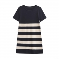 Women's Fashion Black and White Striped Knitted Mini Dress Round Neck Short Sleeve A-Line Casual Patchwork Dress for Autumn Spring Daily Wear