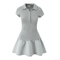 Women's Knit Tennis Dress Polo Collar Short Sleeve Button Slim Fit Mini A-Line Dress With Ruffle Hem American Style Casual Sporty Sweet Dress for Lady
