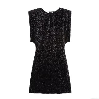 Women's Sexy Sequin Velvet Mini Dress Sleeveless Backless A-Line Party Dress Sparkling Evening Nightclub Bodycon Dress For Party