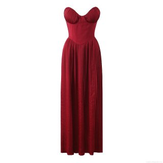 Sexy Strapless Pleated Maxi Dress For Women Elegant Solid Color High Waist Backless Cocktail Evening Party Gown Polyester Formal Prom Dress