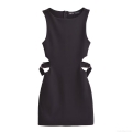 Women's Sexy Cut Out Sleeveless Mini Dress Round Neck Bodycon Polyester Dress With Metal Rings For Clubwear Party Streetwear