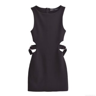 Women's Sexy Cut Out Sleeveless Mini Dress Round Neck Bodycon Polyester Dress With Metal Rings For Clubwear Party Streetwear