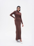 Women's Ribbed Knit Maxi Dress Mock Neck Long Sleeve Slim Fit A-Line Solid Color Viscose Nylon Sweater Dress For Spring Autumn Daily Wear