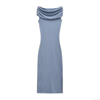 Women Sexy Off-the-Shoulder Sleeveless Knit Maxi Dress Solid Color Cowl Neck Bodycon Long Dress Elegant Slim Fit Party Clubwear Evening Gown