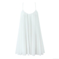 Sexy White Chiffon Mini Dress Women Backless Spaghetti Strap V-Neck Loose Pleated Summer Beach Party A-Line Sleeveless Sun Dress Polyester Style