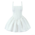 Elegant White Satin Corset Mini Dress With Fishbone Sexy Backless Puffy A-line Skirt For Wedding Party Formal Event Women Fashion Clothing