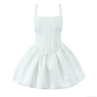 Elegant White Satin Corset Mini Dress With Fishbone Sexy Backless Puffy A-line Skirt For Wedding Party Formal Event Women Fashion Clothing