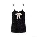 Women's Fashion Sequin Cami Mini Dress With Satin Bow Sparkling Sleeveless Camisole Bodycon Dress For Party Nightclub Cocktail Evening Ladies Streetwear