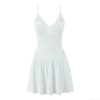 Women's White Floral Embroidered Knit Camisole Dress Lace Trim V Neck Sleeveless Mini Dress For Summer Vacation Streetwear Sexy Bodycon Sundress