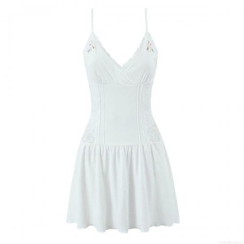 Women's White Floral Embroidered Knit Camisole Dress Lace Trim V Neck Sleeveless Mini Dress For Summer Vacation Streetwear Sexy Bodycon Sundress
