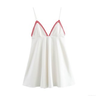 Women's Sexy V-Neck Contrast Stripe Suspender Mini Dress Polyester Ribbed Slim Fit A-Line Summer Sleeveless Streetwear Bodycon Club Dress