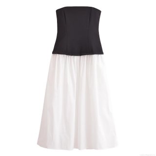 Western Fashion Slim Strapless Patchwork Pleated Midi Dress 100% Polyester Color Block Sleeveless Elegant Party Dress For Women