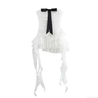 Women's Elegant Strapless Mini Dress With Large Black Bow Sexy Tiered Ruffle Polyester Chiffon Party Dress For Summer Wedding Night Out Street Style