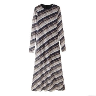 Women's Vintage Mesh Plaid Long Sleeve Maxi Dress Polyester Transparent Patchwork Slim Fit Round Neck Bodycon Long Dress Elegant Streetwear For Women Autumn Spring Style
