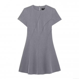 Women Summer Short Sleeve A-Line Mini Dress Polyester Round Neck Patchwork Stitching Casual Slim Fit European Style Ladies Fashion Dress