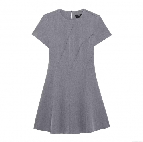 Women Summer Short Sleeve A-Line Mini Dress Polyester Round Neck Patchwork Stitching Casual Slim Fit European Style Ladies Fashion Dress