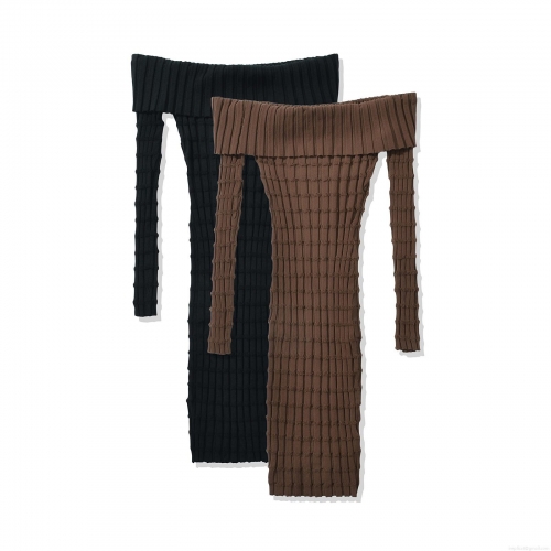 Women's Elegant Off-the-Shoulder Knit Mini Dress Rayon Nylon Ribbed Bodycon Long Flared Sleeve Sweater Dress For Party Dating Sexy Streetwear Solid Color Short Dress