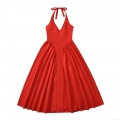 Women's Sexy Halter Neck V Neck Backless Red Midi Dress Pleated Elegant Polyester A-Line Party Dress For Summer Vacation Evening Gown Streetwear