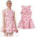 Women Summer Round Neck Sleeveless Floral Print Mini Dress Elegant A-Line Short Sundress With Back Zipper For Daily Vacation White Pink Polyester Dress