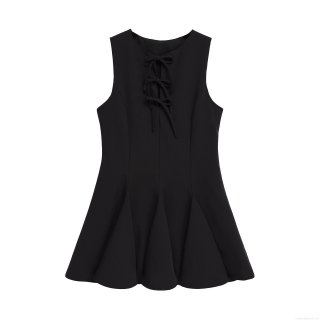 Women's Sleeveless A-Line Mini Dress With Bow Tie Knots Elegant Black Regenerated Cellulose Blend Short Dress For Summer Streetwear Party