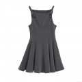 Women Sleeveless Mini Dress Dark Grey Bow Shoulder Detail A-Line Summer Casual Streetwear Short Dress In Regenerated Cellulose Fiber Blend