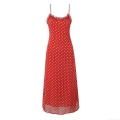 Women Polka Dot Spaghetti Strap Cami Dress With Ruffle Trim 100% Polyester Midi Length Vintage Street Style Red Dress For Summer Party