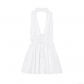 Women's Sexy White Halter Neck Backless Mini Dress With Bow Decoration Sleeveless Button Front Polyester Summer Beach Party Sundress For Ladies