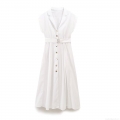 Women's Sleeveless White Shirt Dress Cotton Blend Midi A-Line Dress With Metal Ring Belt Lapel Button Down Dress For Summer Casual Daily Streetwear